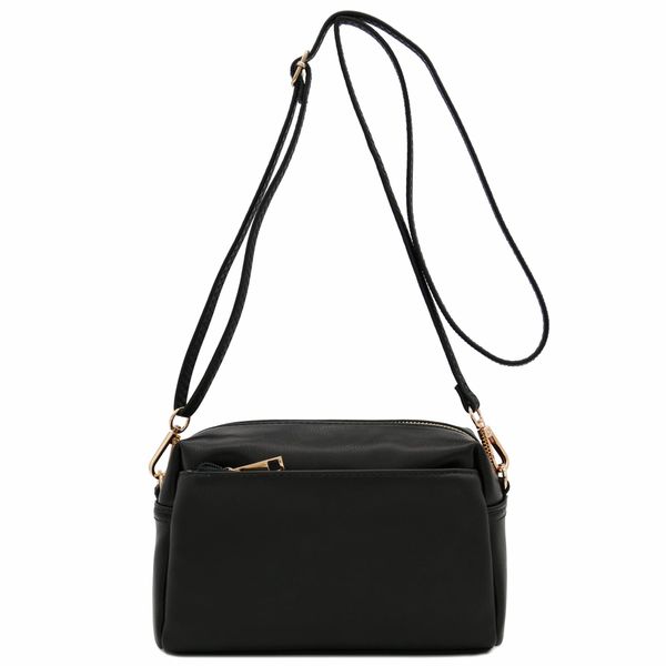 Multi Zipper Pocket Triple Zip Small Crossbody Bag With Ajustable Strap