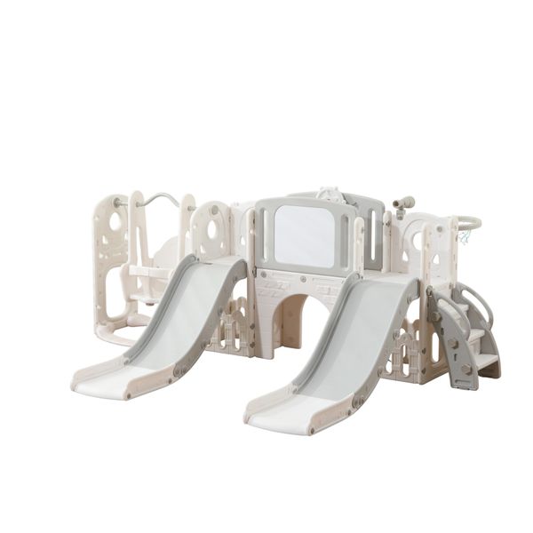 Babies-Up Toddler Garden Twin Slide With Swing, Bridge, Drawing Board/Hoop