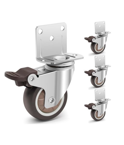 2 Inch Side Mount Casters, No Noise Rubber L-Shaped Caster Wheels 220Lbs