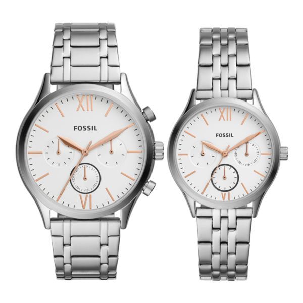 Fossil His and Her Fenmore Midsize Stainless Steel Watch Gift Set-BQ2468SET