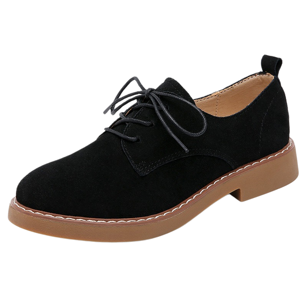Women's Suede Lace-Up Derby Shoes - Low Heel Soft Sole Casual Flats