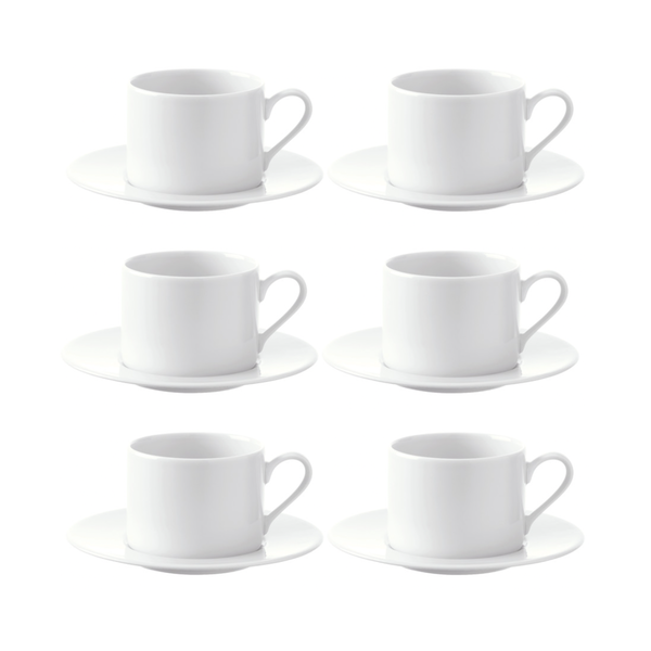 12 Piece White Tea Cup and Saucer Set - 240ml