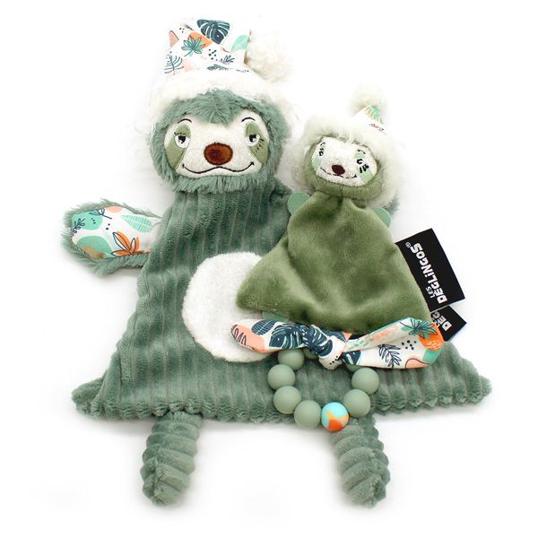 Les Deglingos Baby Gift Box - Baby Blankie + Silicon Teething Ring - Sloth