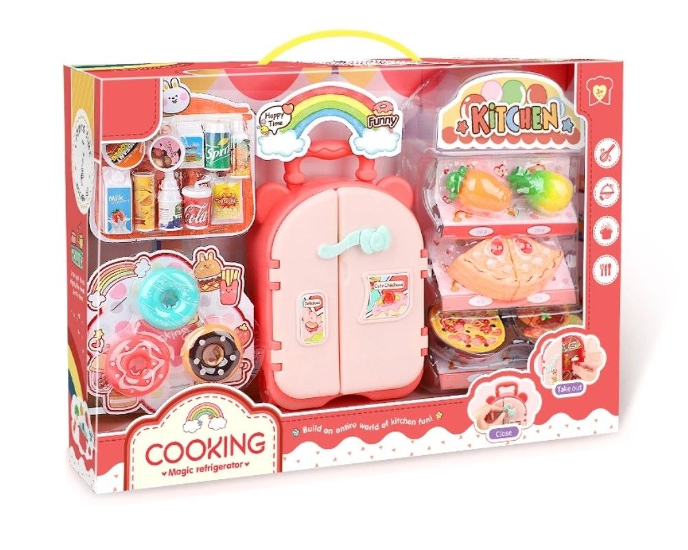 Pink Fridge Kitchen Set Toys with Multiple Accessories for Kid Shop