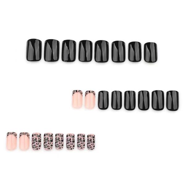 Leopard Press on Nails Black Fake Nails Short Square False Nails Press ons