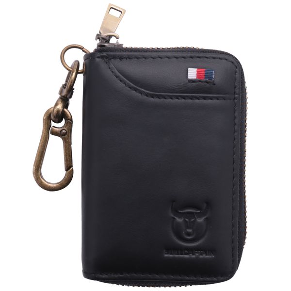 Bullcaptain Leather Men&amp;Women Key Wallet Black