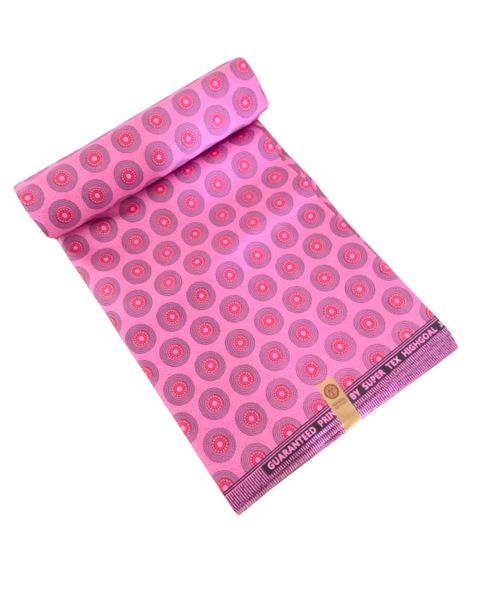 African Print Fabric - Block Wax - Pink Circle - 6 Yards