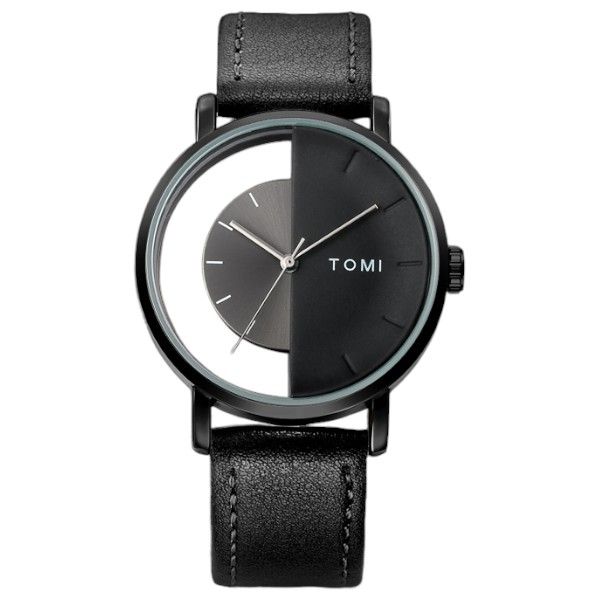 TOMI - Bar Scale Display Mens' Watch With Semi-See Through Design - Black