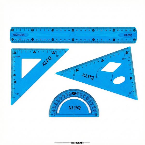 4Pcs Flexible Math &amp; Geometry Ruler Set - Mixed Colors With ReVibe Pen