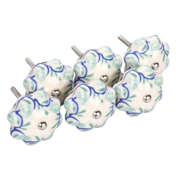 Tool Elegant Hand-Painted Blue And White Floral Door Knobs Set Of 6 - 4cm