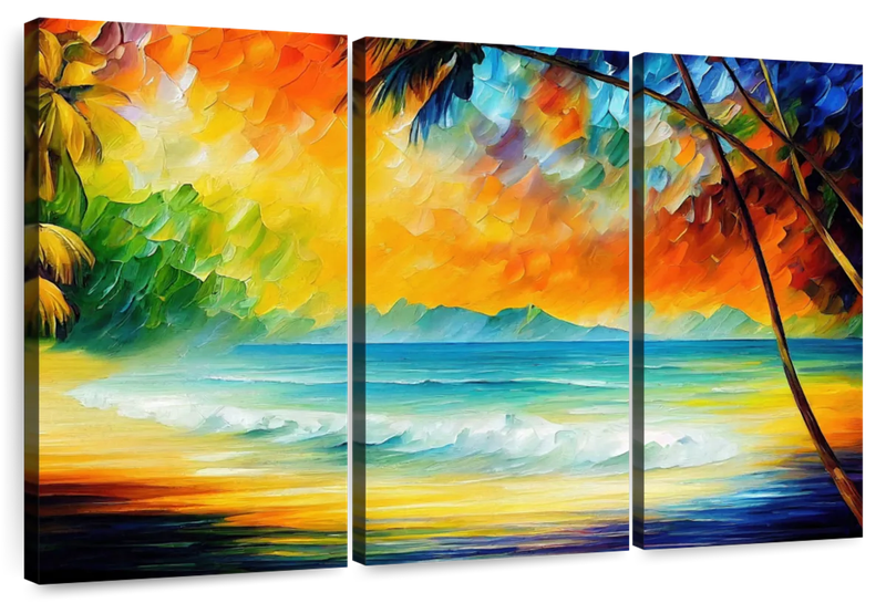 Canvas Art - Tropical III Beach 3 Piece Abstract Painting Canvas Wall Art