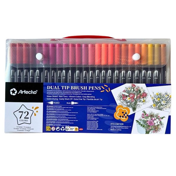 Artecho Dual-Tip Watercolour Brush Pens Set in a Custom Zip Pouch
