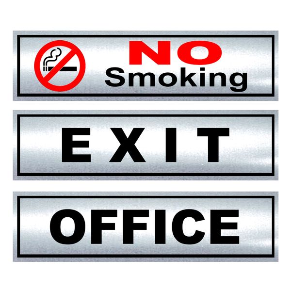 3Pcs - Small Aluminum Self-Adhesive No Smoking+Office+Exit signs