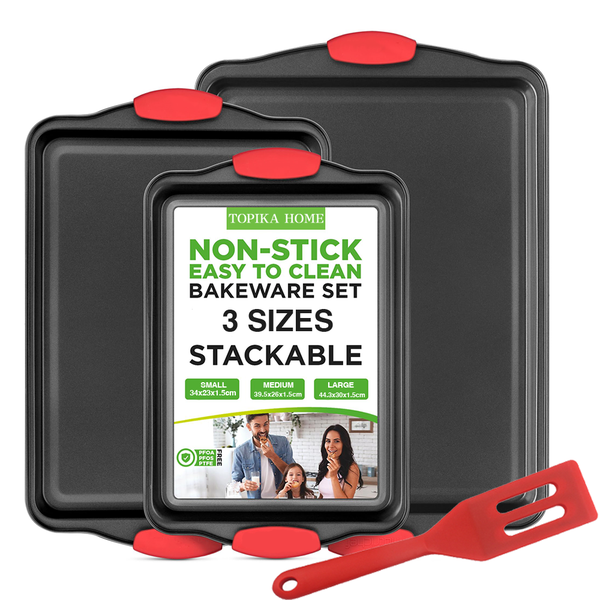 Topika-Baking Pans Set, 4 Piece Non-Stick Cookie Sheets Tray for Baking Supplies