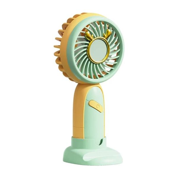 Hand held fan with base