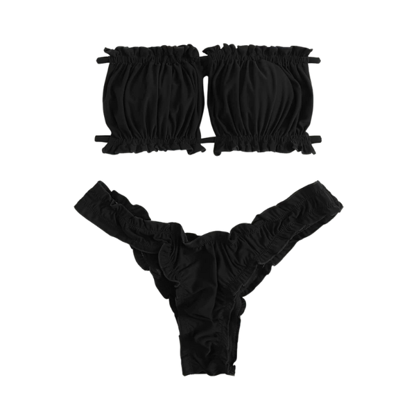Edendiva's Black Ruched Boob Tube Bikini Set