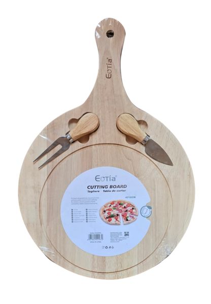 Eotia 30cm Round Cutting Board with Fork and Knife