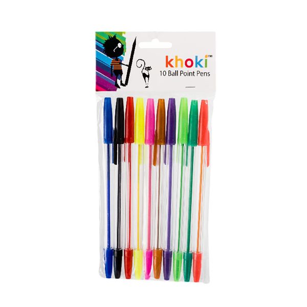 Khoki - Stickball Pen - Transparent - Assorted Colours - 10 Pieces
