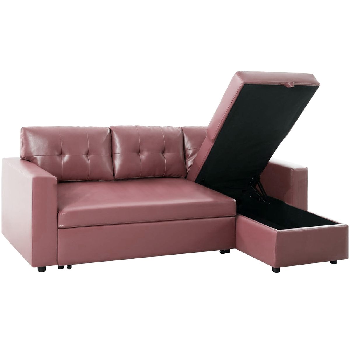 Leather Pull-Out Corner Sofa Bed Sleeper Couch Sectional 3 Seater Chair