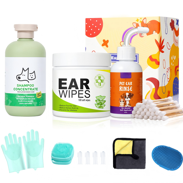 Pet Oatmeal Formula Shampoo 300ml &amp; Ear Care Kit For Dogs and Cats