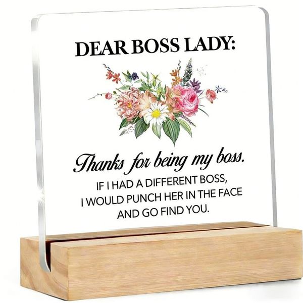Boss Lady Acrylic Desk Sign with Clear Floral Design