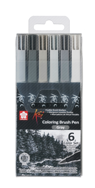 Sakura Koi Brush Pens Shades of Gray set of 6