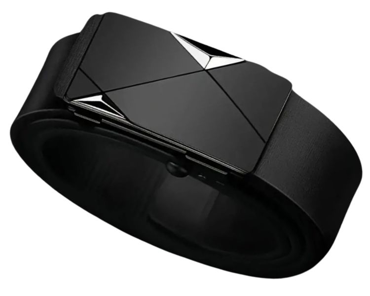 120cm Black Leather Ratchet Belt &amp; X-Stripe 2 Silver Triangles Auto Buckle