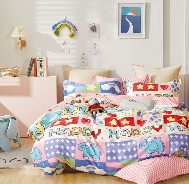 Linen Boutique - Kids Cotton Duvet Cover 3 Piece Set - Happy