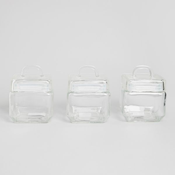 George &amp; Mason - 900ml Square Glass Storage Canister with Lid - Set of 3