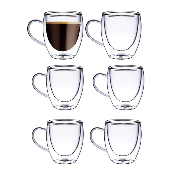 Double Wall Mugs Coffee Cup Glass Set Of 6