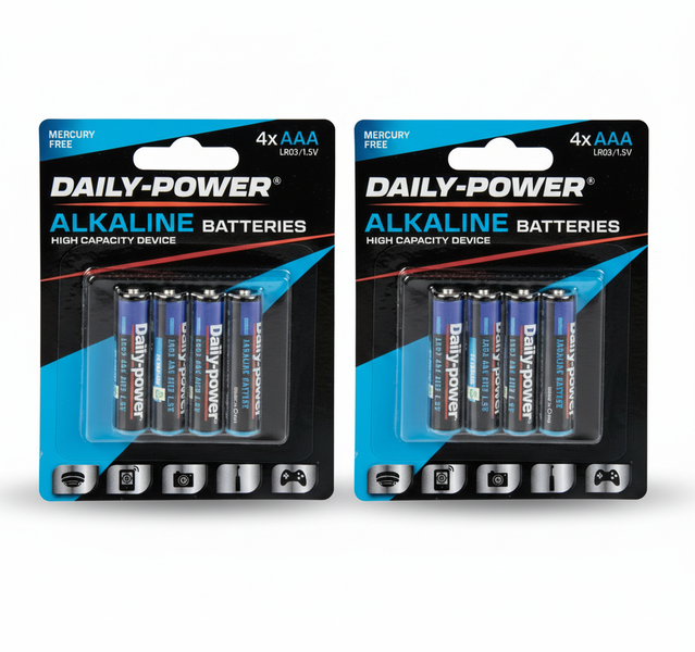 Daily Power AAA Alkaline Batteries 4 Piece - Long Lasting Energy - 2 Pack