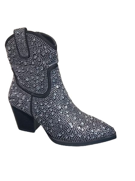 Penny Diamante Embellished PUNYBY Cowboy Heel Boots - Silver