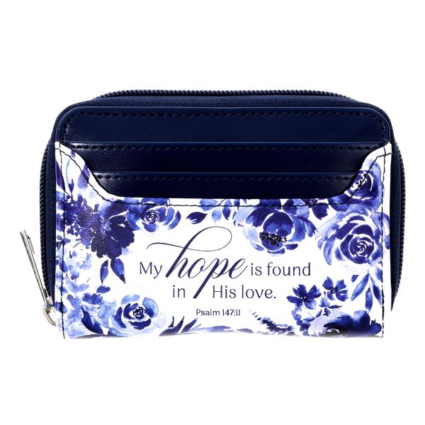 Woman's Wallet - My Hope Is Found in His Love, Faux Leather, Blue Roses