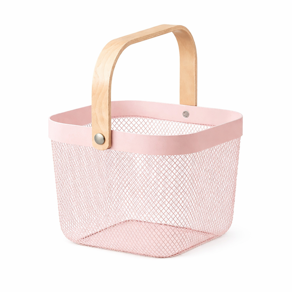 Pink Mesh Storage Basket With Wooden Handle image