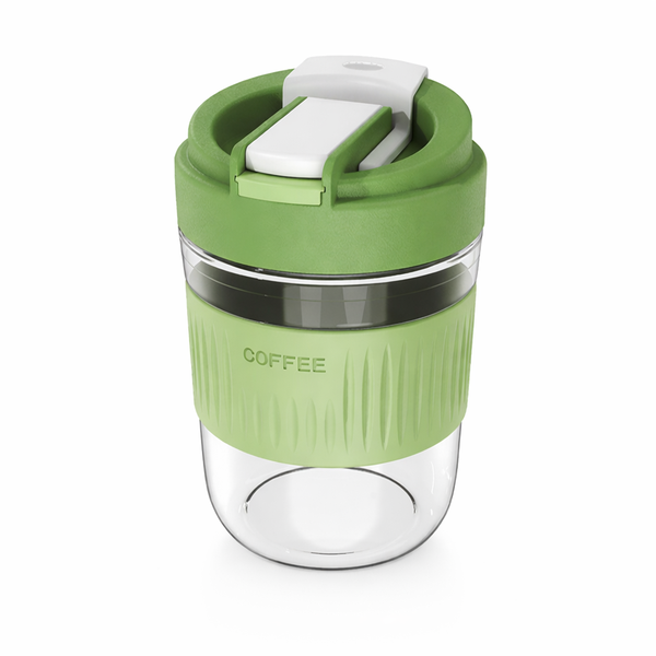 4 Pack - Dual Tone 400ml Plastic Reusable Coffee Cup with Flip Lid