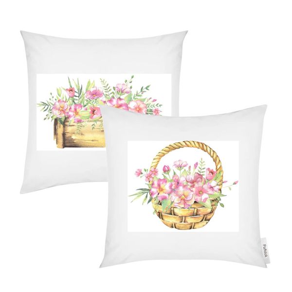 Pandok - Scatter Cushion Cover Set – Basket with Pink Flowers