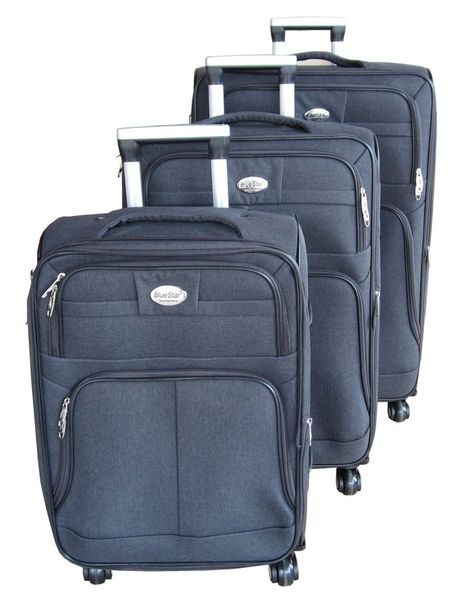 Blue Star - Grey 3-Piece Soft-Sided Luggage Set - Spinner Wheels &amp; Secure Lock