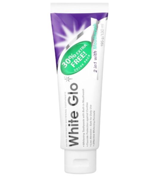 White Glo 2 in 1 Toothpaste 130ml x 2