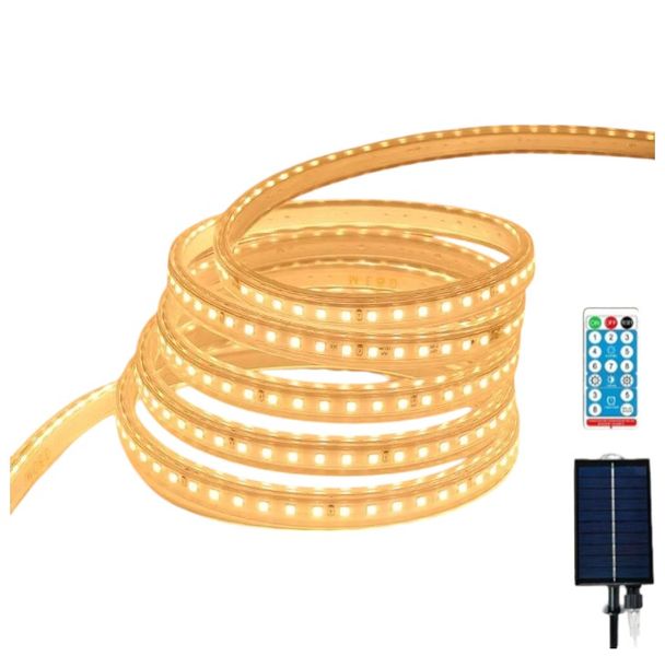 5 Meter Waterproof Solar Powered LED Strip Light With Remote - Warm White
