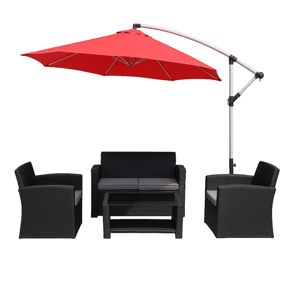 MFurn 5-Piece Outdoor Patio Furniture Set with Cantilever Umbrella