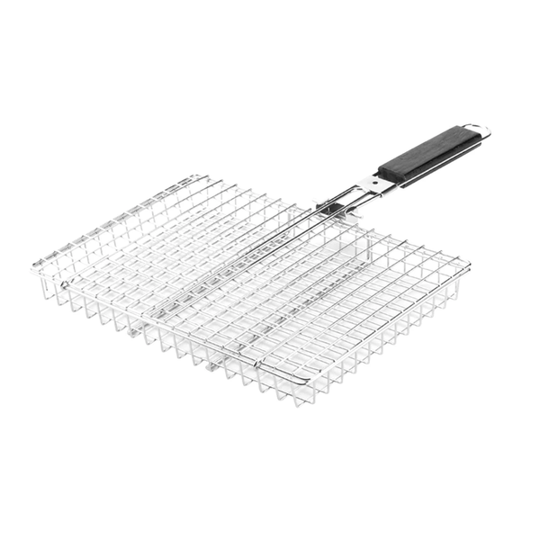 32cm Chrome Braai Grid with Sliding Wooden Handle for Outdoor - Silver