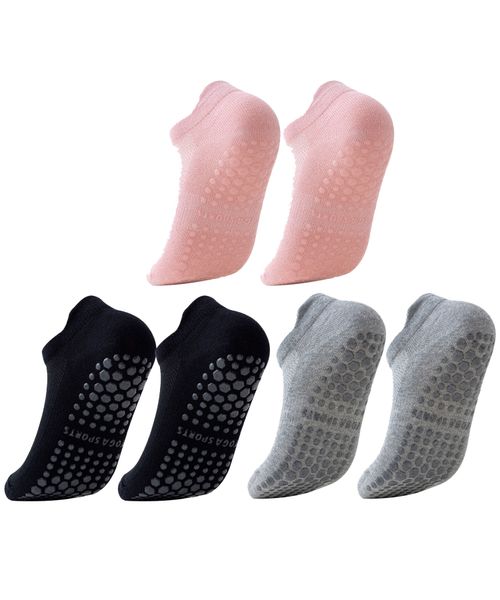 Non-Slip Yoga Socks with Grips, Anti-Skid Socks for Pilates, Barre - 3 Pairs