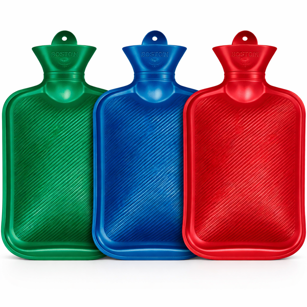 BOSTON Housewares Rubber Hot Water Bottle 2L - 3 Pack (Red, Blue, Green)