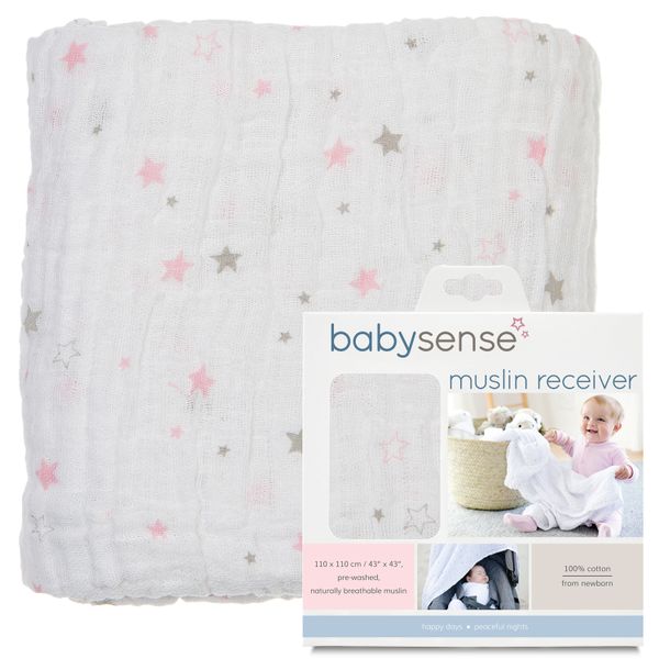 Baby Sense - Bamboo Muslin Receiving Blanket - Pink