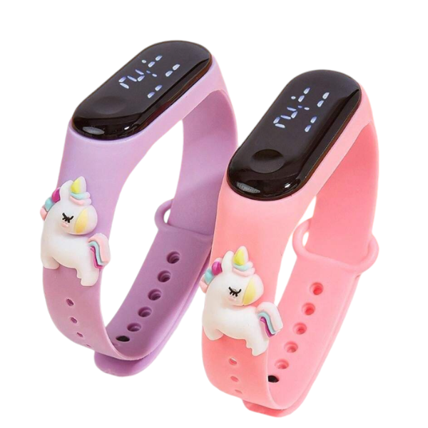 2pcs Unicorn Kids Watch With LED Digital Display - Pink/Purple
