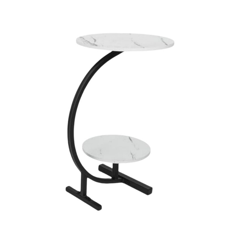 Modern Curved Design Narrow End Table with Storage Shelf - White