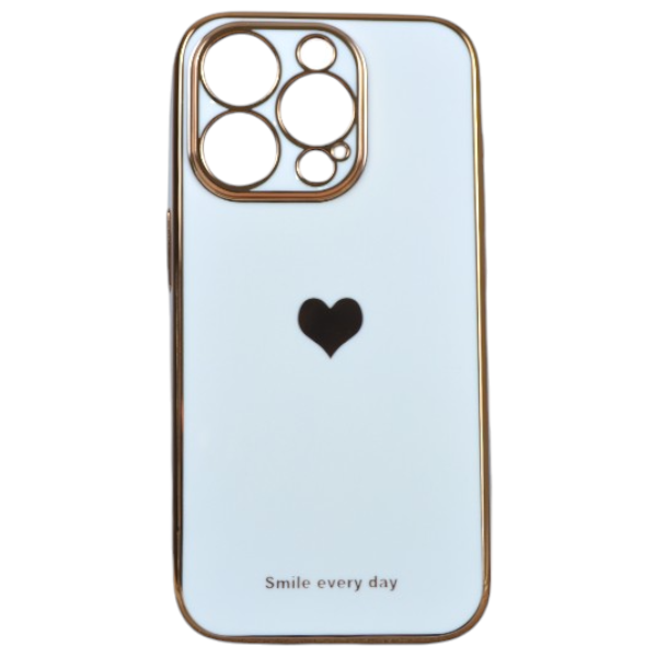 High Quality Gold Heart Print Phone Case for iPhone 15 Pro - White