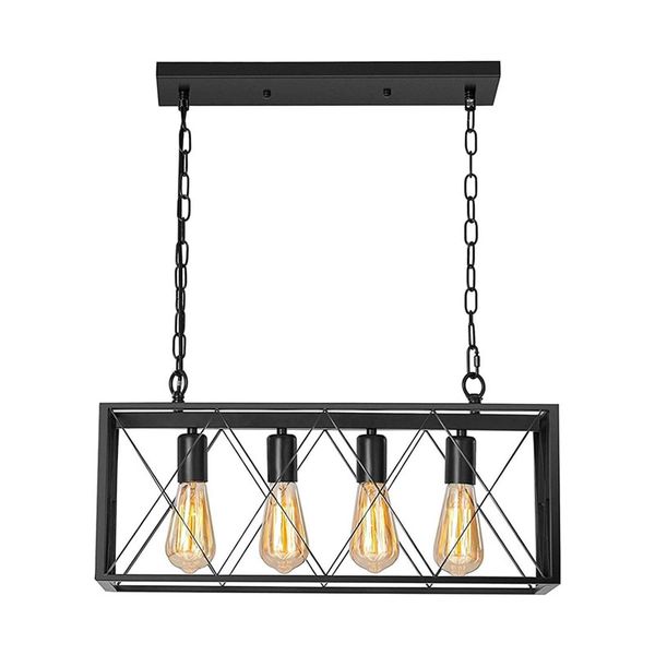 4 Light Matt Black AC Industrial Island Pendant Light-7288