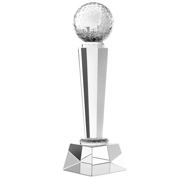 Crystal Golf Trophy with Ball Design - 33cm Award for Sports and Corporate