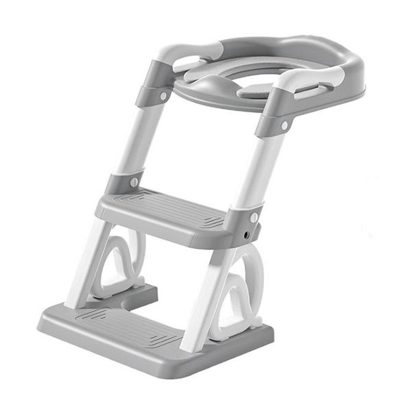 Crown Design Baby Potty Toilet Training Set Plastic Step Stool Ladder-Grey